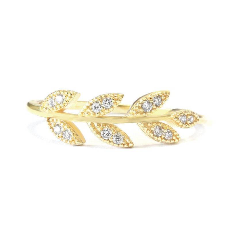 Blatt Diamant Ring | Natur Inspirierter Ehering 14K Gold Stapelbarer Jugendstil von SillyShinyDiamonds