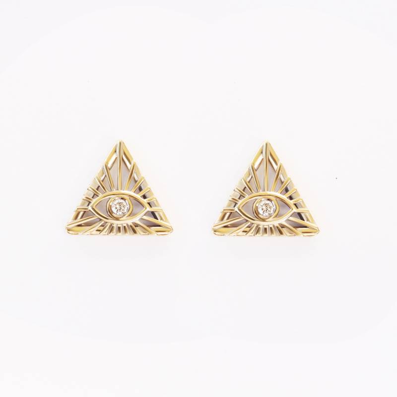 Die Allsehenden Auge Talisman Diamant Ohrstecker, 14K Solid Gold Illuminati Einzigartiges Geschenk Für Frau, Modeschmuck von SillyShinyDiamonds