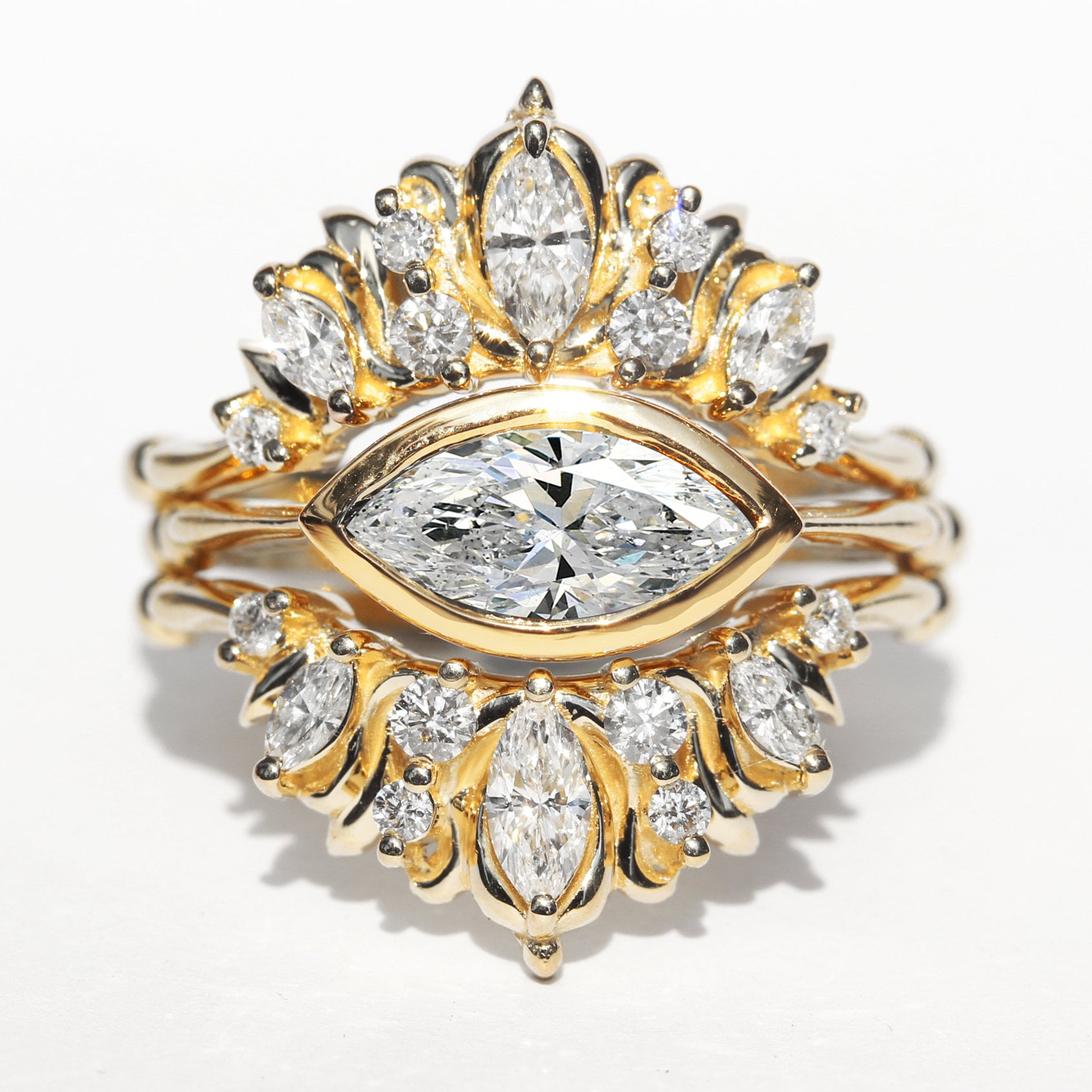 Marquise Lab Diamant Ring Set | Ost-West-Lünette Einstellung 3 Ringe Statement Braut Art Deco Vintage Inspiriert 14K Gold Schmuck von SillyShinyDiamonds