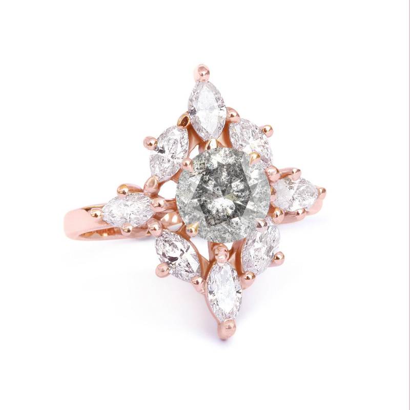Aerolite Rustikale Verlobungsringe, Salz Und Pfeffer Diamant Einzigartige Verlobungsring, Indie Braut, Naturdiamanten, 14K Roségold von SillyShinyGemstones