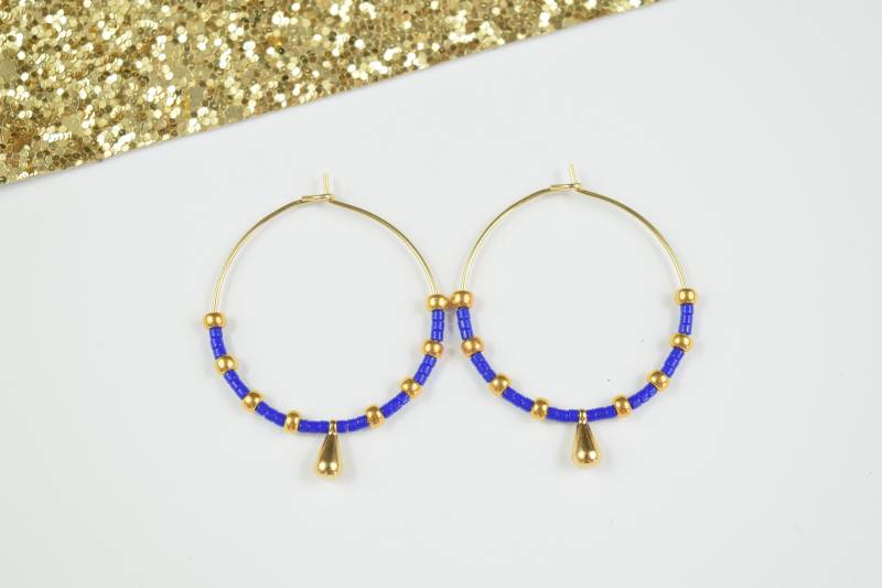 Große Miyuki-Perlen-Creolen Und Tropfen Vergoldet Mit Feinem Gold-Boho-Hippie-stil Creolen Goldenem Anhänger Für Frauen von SilmaBijoux