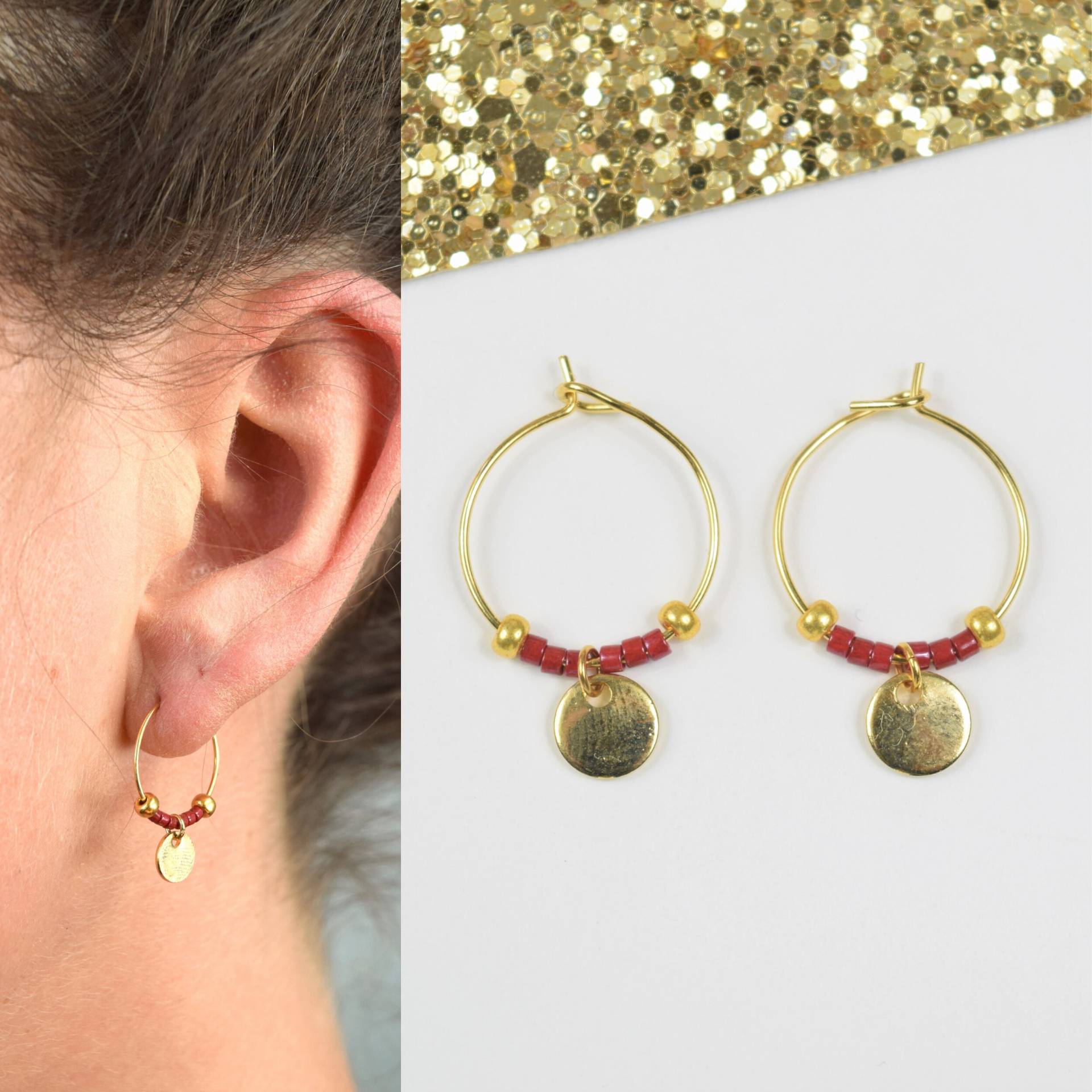 Mini Creoles Miyuki Perlen Und Anhänger Grapevine Golden Circle Mit Fine Gold Minimalist Style Farbe Der Wahl Für Frauen von SilmaBijoux