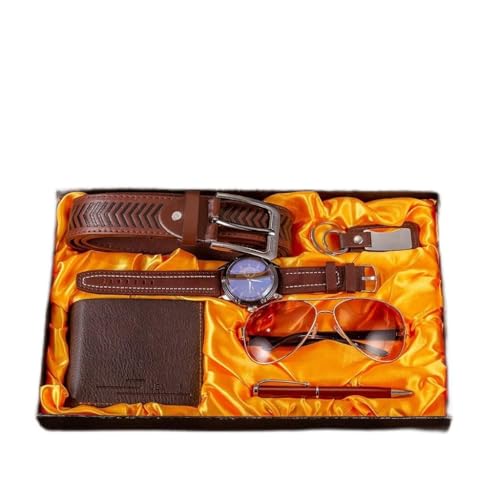 SilteD 6 Teile/Satz männer Boutique Geschenk Set Schwarz Braun Quarzuhr Gläser Gürtel Brieftasche Schlüsselbund Kugelschreiber Anzug Mit Box Geschenke Present von SilteD