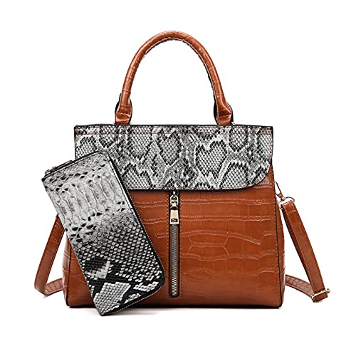 SilteD Damen-Handtasche aus PU-Leder, Schlangenleder-Muster, 2 Stück, Tragetasche mit Tragegriff oben + exquisite Geldbörse, modische Umhängetasche von SilteD