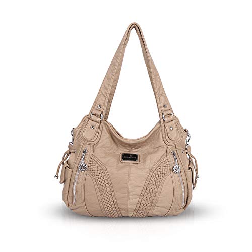 SilteD Damen-Umhängetasche, lässige Umhängetasche, Shopper, weiche PU-Lederhandtasche für Damen, modische Hobo-Tasche, große Kapazität, Tragetasche, Beige 3 von SilteD