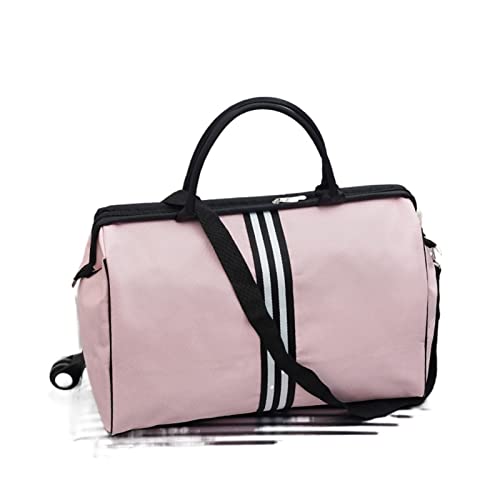 SilteD Fitness-Tasche für Damen, über Nacht, Wochenende, Damen, gestreift, große Reisetasche, leicht, für Herren, faltbar, Outdoor-Taschen, Sporttaschen (Farbe: Pink M Strap) von SilteD