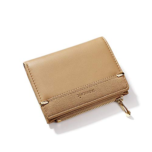 SilteD Geldbörse für Damen, kleine Geldbörse, Clutch-Brieftasche, zweifach gefaltete Damen-Geldbörse, PU-Leder, Braun von SilteD