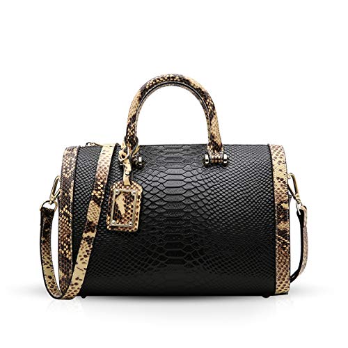 SilteD Vintage Damen-Handtasche aus echtem Leder, Krokodilmuster, Griffe oben, Schwarz von SilteD