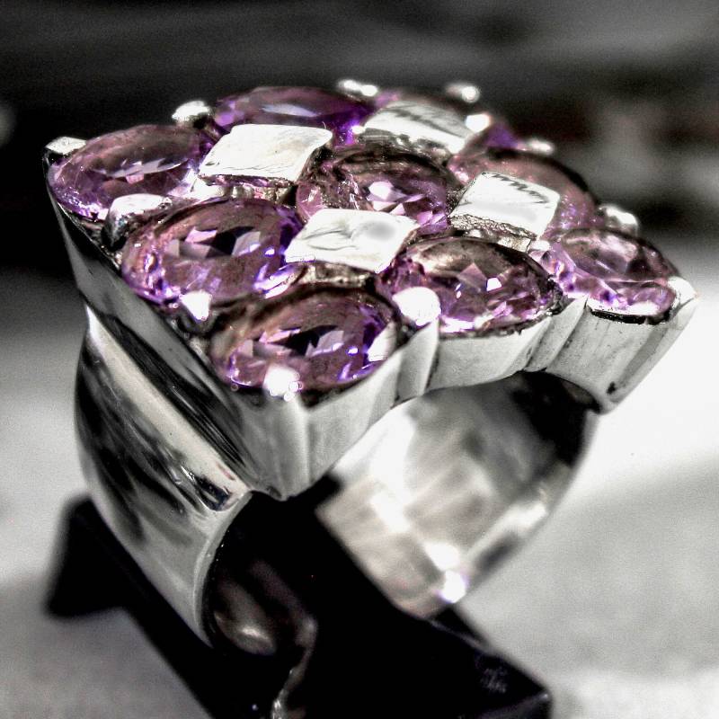 Großer Amethyst Edelstein Vintage 925 Sterling Silber Ring Größe 7, 5 R777 von Silvagem
