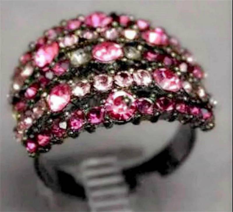Mint Pink Violet Strass Kristall Verstellbarer Ring R996 von Silvagem
