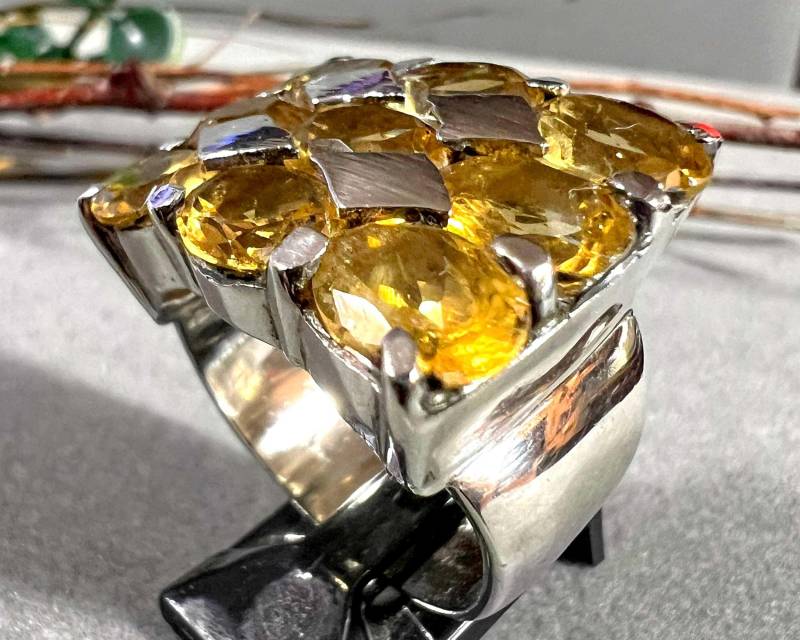 Multi Citrin Edelstein Ring 925 Sterling Silber Gr. 8, 75 R659 von Silvagem