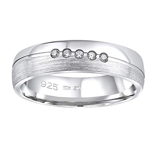 SILVEGO Damen Ehering aus 925 Sterling Silber PRESLEY mit Zirkonia von SILVEGO