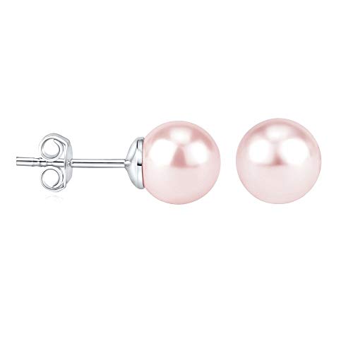 SILVEGO Damen Ohrringe aus 925 Sterling Silber mit rosa Perle Swarovski Crystal Ohrstecker 8 mm von SILVEGO