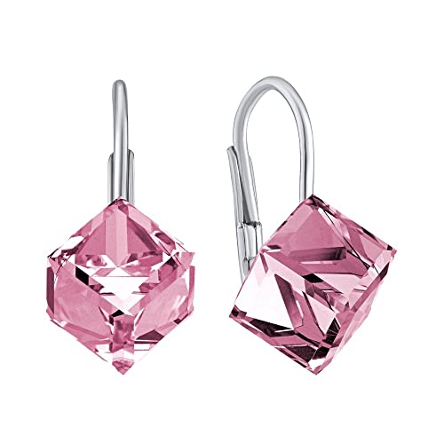 SILVEGO Damen Ohrringe aus 925 Sterling Silber mit Swarovski Crystals Würfel Rosa von SILVEGO