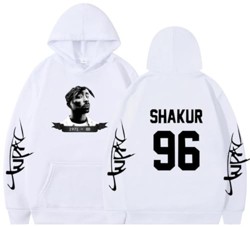 Silver Basic 2-Pac Herren Hip Hop 2-Pac 96 Klassischer Kapuzenpullover-Whiteblack-L1 von Silver Basic