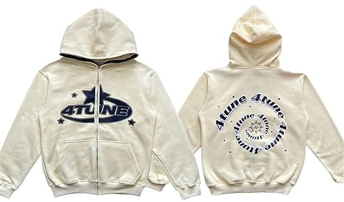 Silver Basic Damen 4 Tune Large Zipper Coat Langarm Kapuzenpullover Y2K Retro Street Style-Beige-S1 von Silver Basic