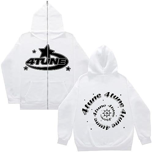 Silver Basic Damen 4 Tune Large Zipper Coat Langarm Kapuzenpullover Y2K Retro Street Style-White-M1 von Silver Basic