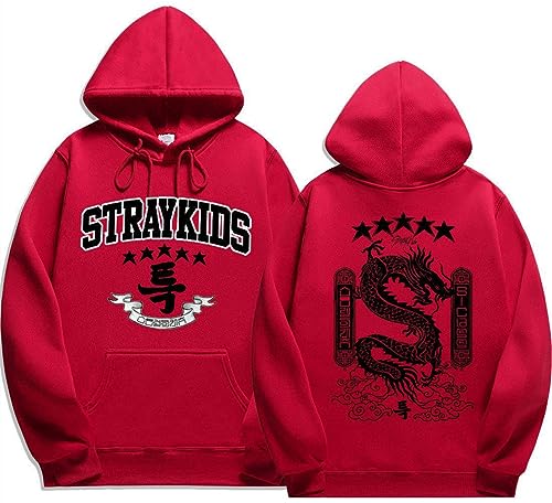 Silver Basic Damen Herbst Unisex Sweatshirt Stray-KIdds 2D Soft Cosplay Hoodies-Red-2XL1 von Silver Basic