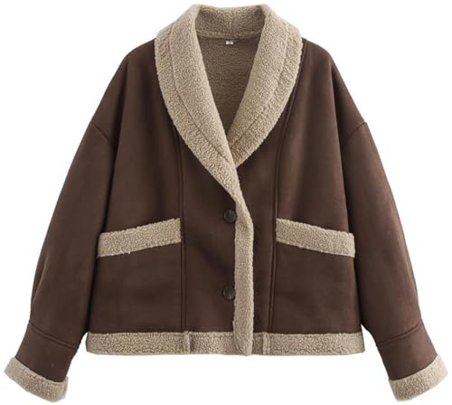 Silver Basic Damen Modisch und warm Pelz Einteilige Kurze Lammwolle Mantel Winterjacke-Coffee-M von Silver Basic