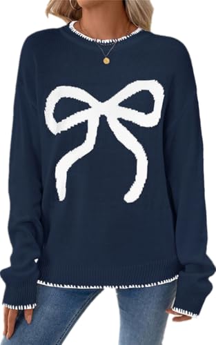 Silver Basic Damen Weihnachten Schleife Rundhals Pullover mit Langen Ärmeln-ZQ-S1 von Silver Basic