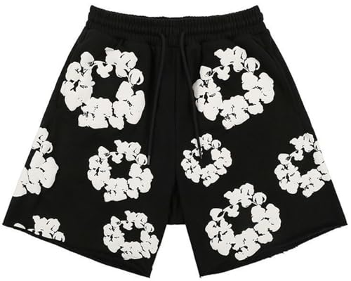 Silver Basic Denim Tears Damen Street Fashion bedruckt zweiteiliges Sportswear Set Top+Shorts aus Baumwolle mit kurzen Ärmeln-DK-Black-M1 von Silver Basic
