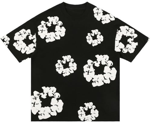 Silver Basic Denim Tears Herren Sommer T-Shirt Shorts zweiteiliges Set mit Blumenprint auf dem Gesicht, trendiges Sportset-DX-Black-S1 von Silver Basic
