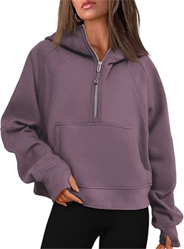Silver Basic Erwachsene Damen Herbst und Winter Kapuzenjacke mit Reißverschluss Yoga Hoodie-PurpleGrey-S1 von Silver Basic