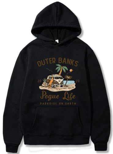 Silver Basic Erwachsener Outer Banks Pogue Life Amerikanischer Retro Hoodie mit Hut und Plüsch-Black-S1 von Silver Basic