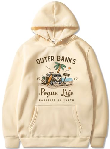 Silver Basic Erwachsener Outer Banks Pogue Life Amerikanischer Retro Hoodie mit Hut und Plüsch-Khaki-M1 von Silver Basic