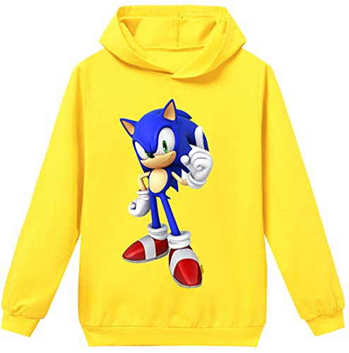 Silver Basic Fun Bekleidung Sweatshirt Hooded Sweatshirt Langarm Kleidung Jungen Mädchen Cosplay Kostüme,gelb Sonic,140-1 von Silver Basic