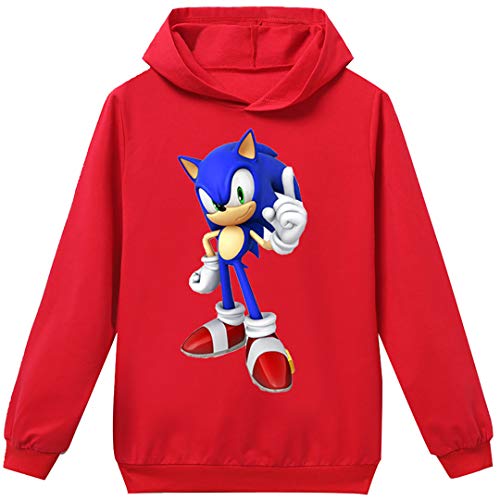 Silver Basic Fun Bekleidung Sweatshirt Hooded Sweatshirt Langarm Kleidung Jungen Mädchen Cosplay Kostüme,rot Sonic,120-1 von Silver Basic