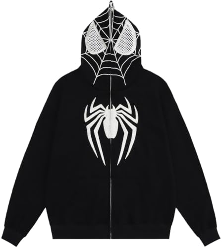 Silver Basic Herren Damen Spider Halloween Csopaly Jacke mit Reißverschluss Mantel-Black-XL1 von Silver Basic