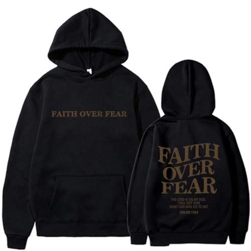 Silver Basic Herren Faith Over Fear Lässiges Kapuzen-Sweatshirt mit zusätzlichem Plüsch für lockere und Bequeme Passform-Black-3XL1 von Silver Basic