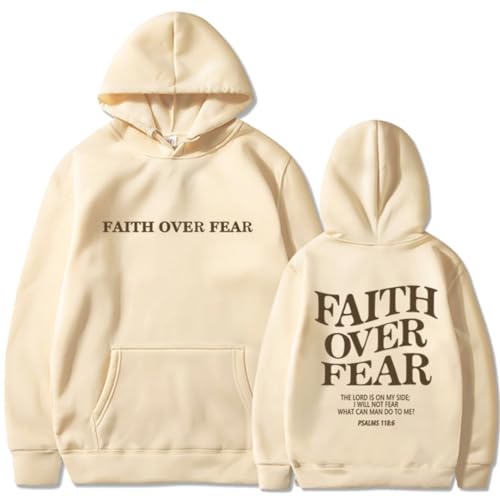 Silver Basic Herren Faith Over Fear Lässiges Kapuzen-Sweatshirt mit zusätzlichem Plüsch für lockere und Bequeme Passform-Khaki-XL1 von Silver Basic