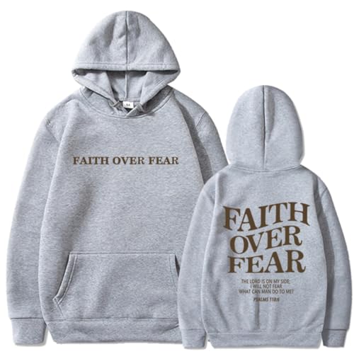 Silver Basic Herren Faith Over Fear Lässiges Kapuzen-Sweatshirt mit zusätzlichem Plüsch für lockere und Bequeme Passform-LightGrey-2XL1 von Silver Basic