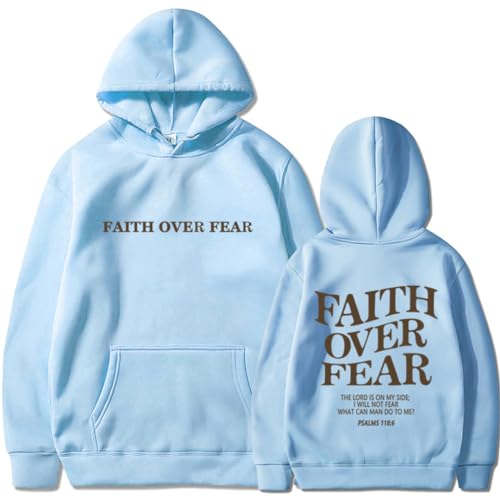 Silver Basic Herren Faith Over Fear Lässiges Kapuzen-Sweatshirt mit zusätzlichem Plüsch für lockere und Bequeme Passform-SkyBlue-L1 von Silver Basic