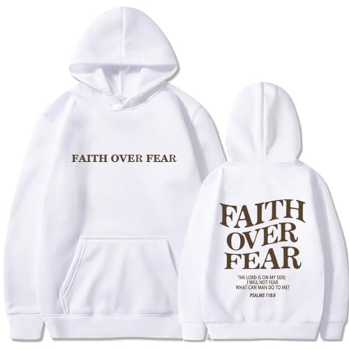 Silver Basic Herren Faith Over Fear Lässiges Kapuzen-Sweatshirt mit zusätzlichem Plüsch für lockere und Bequeme Passform-White-M1 von Silver Basic