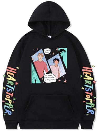 Silver Basic Herren Heartstopper Merch Nick and Charlie Cartoon Cosplay Hoodie-Black-3XL1 von Silver Basic