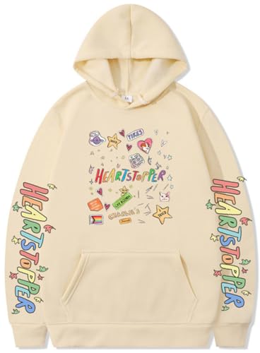 Silver Basic Herren Heartstopper Merch Nick and Charlie Cartoon Kapuzenpullover mit zusätzlichem Samt und Dicke-Khaki-L1 von Silver Basic