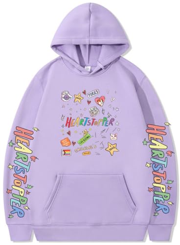 Silver Basic Herren Heartstopper Merch Nick and Charlie Cartoon Kapuzenpullover mit zusätzlichem Samt und Dicke-Lightpurple-S1 von Silver Basic