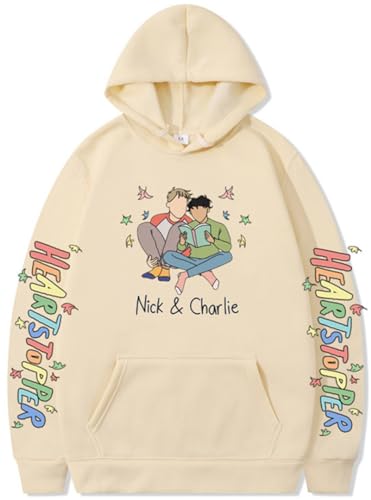 Silver Basic Herren Heartstopper Merch Nick and Charlie Herbst/Winter Loose Hooded Top-Khaki-S1 von Silver Basic