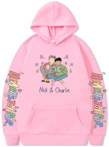 Silver Basic Herren Heartstopper Merch Nick and Charlie Herbst/Winter Loose Hooded Top-Pink-M1 von Silver Basic