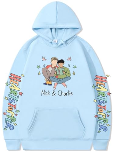 Silver Basic Herren Heartstopper Merch Nick and Charlie Herbst/Winter Loose Hooded Top-SkyBlue-M1 von Silver Basic