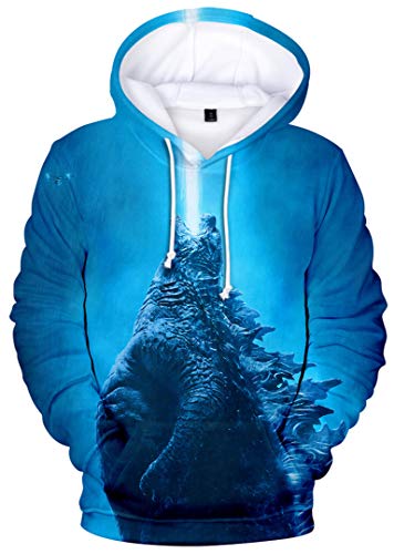 Silver Basic Herren Kong Kapuzenpullover König Der Monster Langarmshirt,Blau Godzilla B,4XL4 von Silver Basic