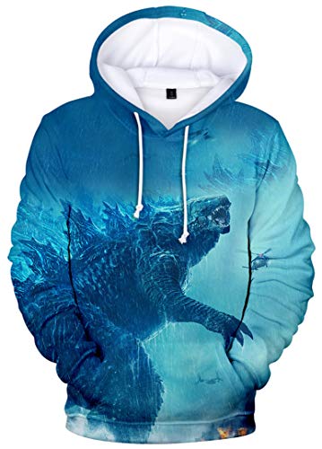 Silver Basic Herren Kong Kapuzenpullover König Der Monster Langarmshirt,Blau Godzilla C,4XL4 Silver Basic Herren Kong Kapuzenpullover König Der Monster Langarmshirt,Blau Godzilla C,4XL4 von Silver Basic