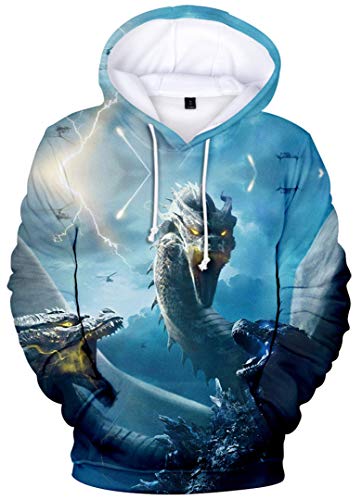 Silver Basic Herren Kong Kapuzenpullover König Der Monster Langarmshirt,Blau Godzilla D,4XL4 von Silver Basic