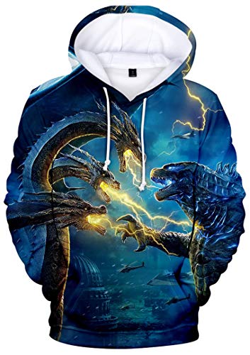 Silver Basic Herren Kong Kapuzenpullover König Der Monster Langarmshirt,Blau Godzilla E,3XL4 von Silver Basic