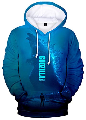Silver Basic Herren Kong Kapuzenpullover König Der Monster Langarmshirt,Blau Godzilla F,XS4 von Silver Basic