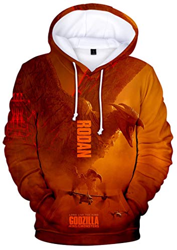 Silver Basic Herren Kong Kapuzenpullover König Der Monster Langarmshirt,Lehmgelb Godzilla,4XL4 von Silver Basic