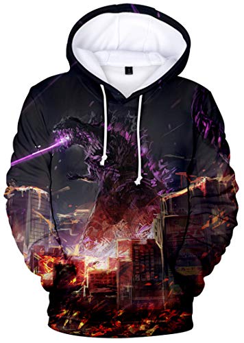 Silver Basic Herren Kong Kapuzenpullover König Der Monster Langarmshirt,Purpur Godzilla,4XL4 von Silver Basic